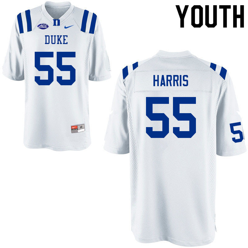 Youth #55 Andre Harris Duke Blue Devils College Football Jerseys Sale-White - Click Image to Close